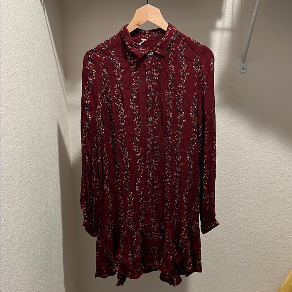 Free People Red Long Sleeve Bishop Shirt